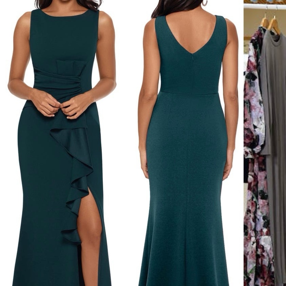 Pine green gown perfect for a wedding, holiday party or other formal event.